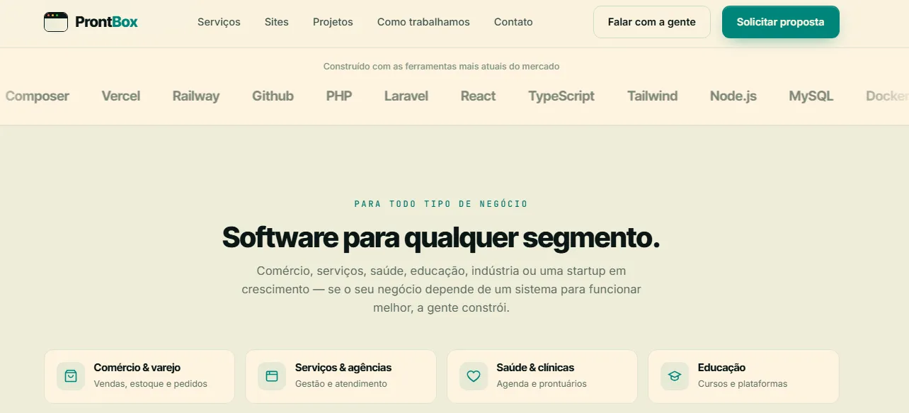 ProntBox — tecnologias e segmentos atendidos