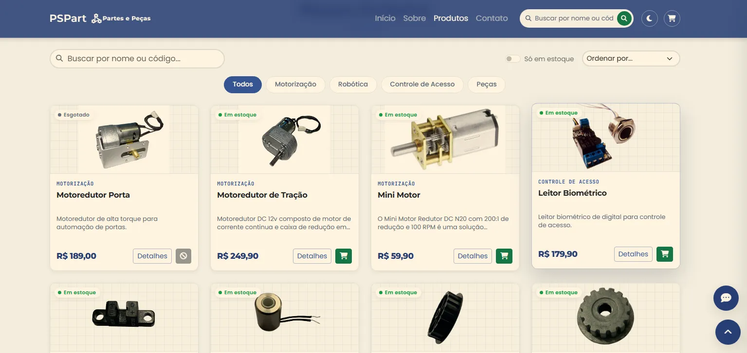 PSPart — catálogo de produtos com filtros