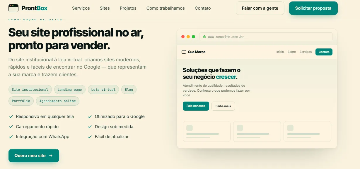 ProntBox — criação de sites