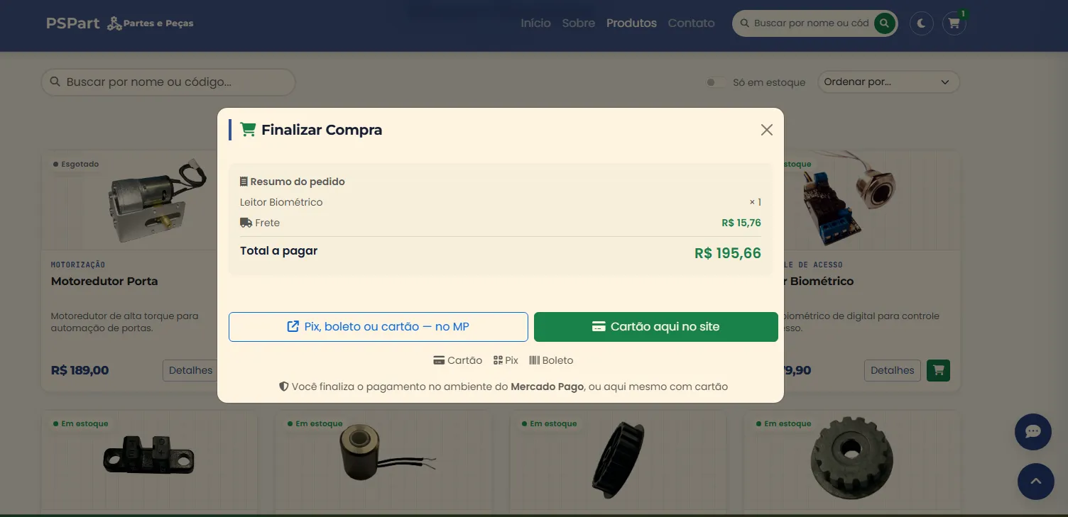 PSPart — finalização da compra com Mercado Pago