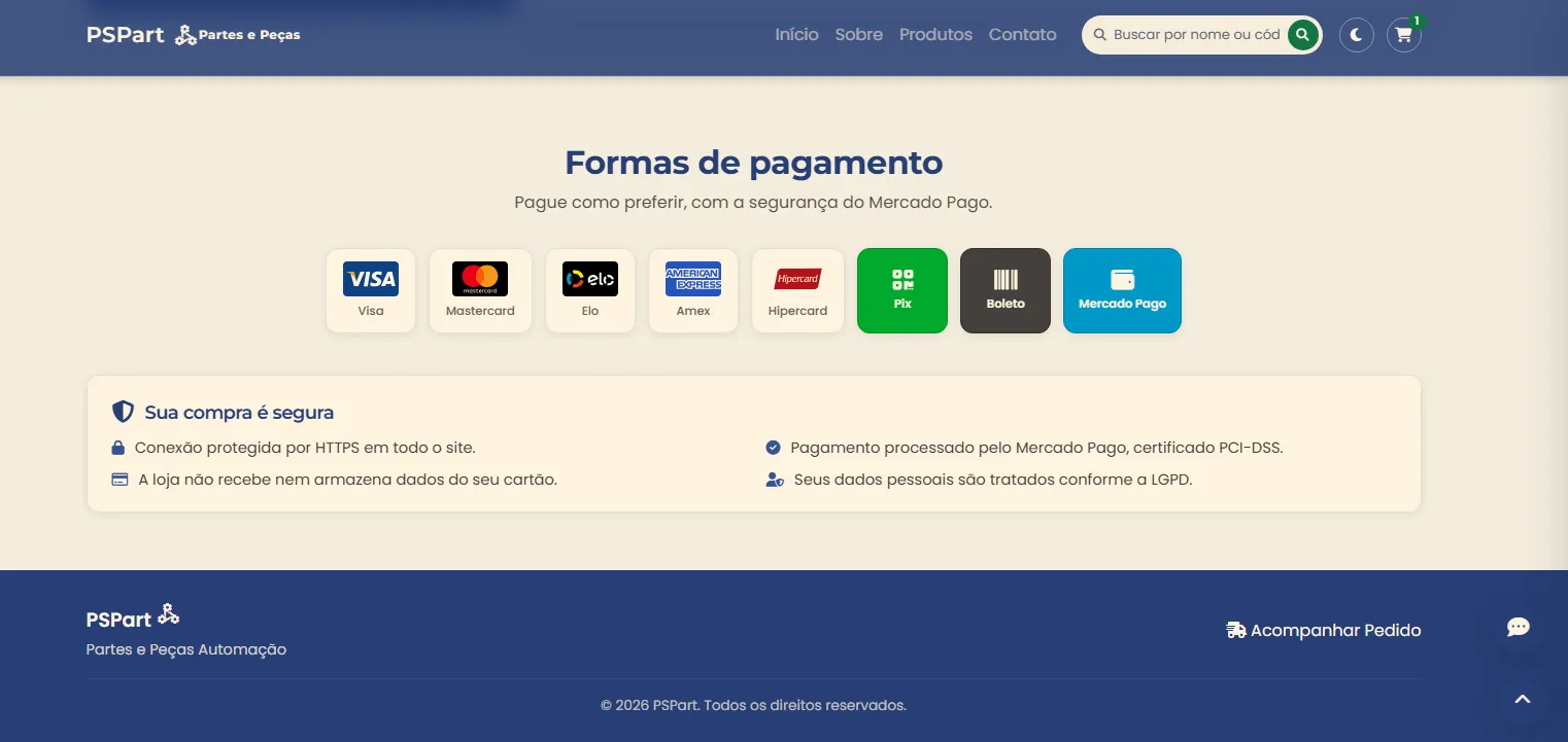 PSPart — formas de pagamento