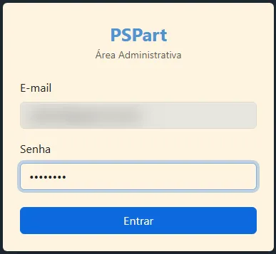 PSPart — login da área administrativa