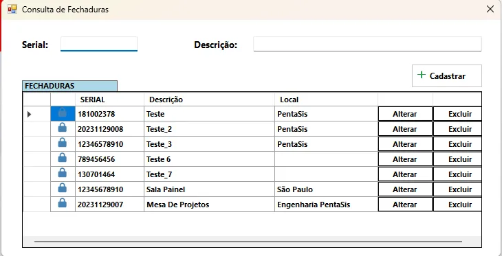 Gerenciador de senhas de fechaduras: consulta e cadastro de fechaduras