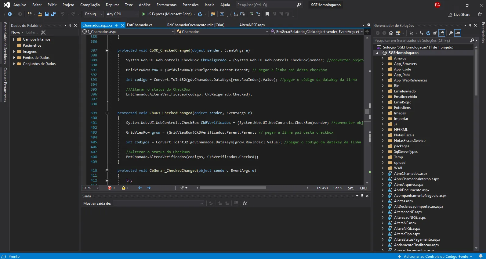 Código C# do SGE no Visual Studio